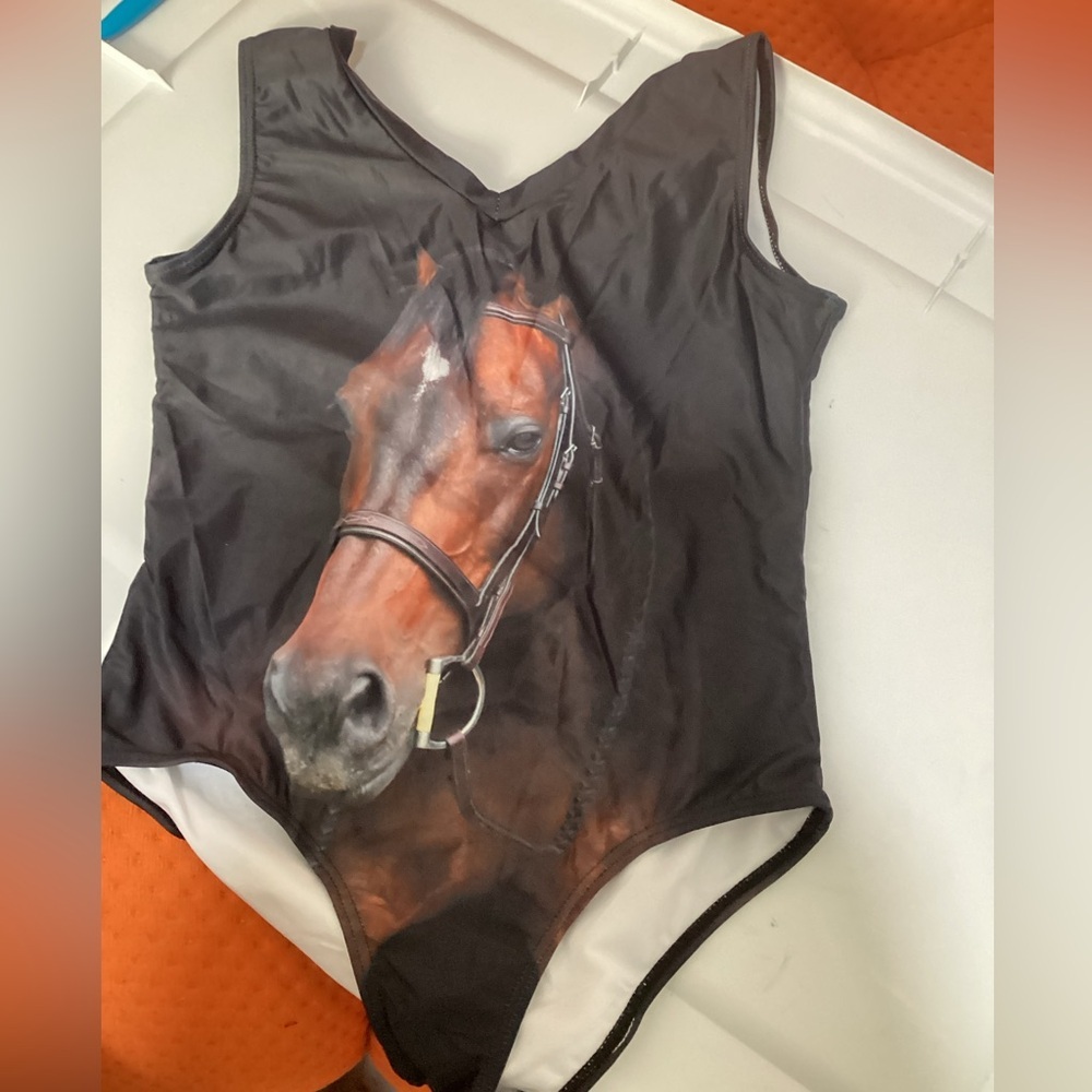 High Cut Swimming Costume Girls One Piece Gogh‎ Horse Print Size 14 - Picture 3 of 3